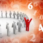 A man standing in front of a group of numbers.