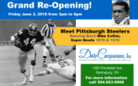 A flyer for the grand re-opening of the pittsburgh steelers.