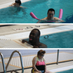 A group of people in a swimming pool.