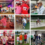 A collage of pictures of people at a fair.