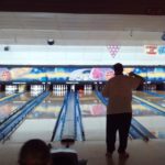 A bowling lanes in a bowling alley.
